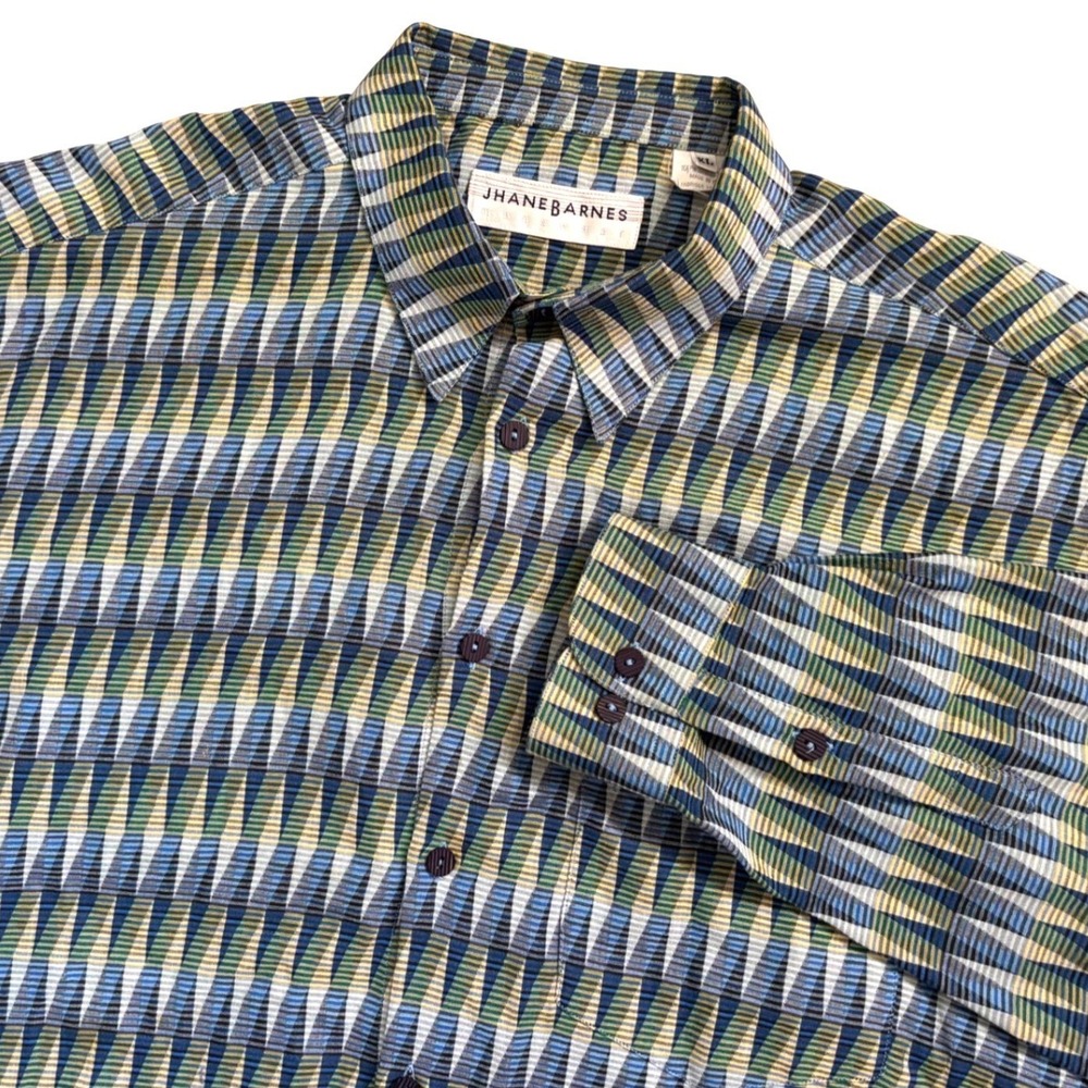 Vtg Jhane Barnes Made in Italy Diamond Geometric Pattern Shirt Men XXL Cotton
